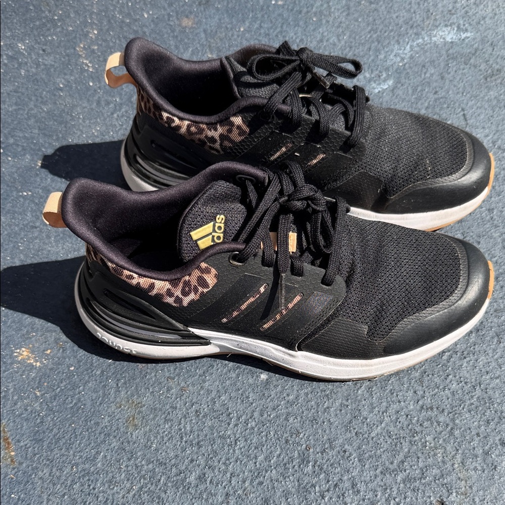 Used condition Size 4 Adidas Bounce Black and Leopard Sneaker